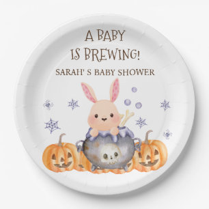 Cute Halloween Cauldron Baby is Brewing Shower Paper Plate