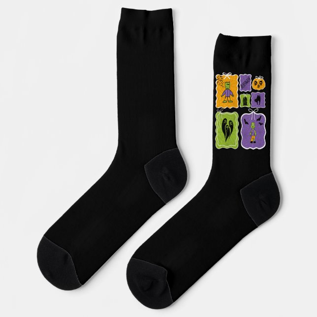 Cute Halloween Characters Frankenstein and Zombie Socks (Left)
