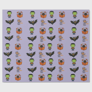 Cute Halloween Characters Frankenstein Cat Mummy Wrapping Paper