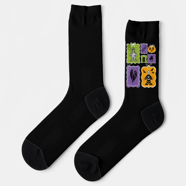 Cute Halloween Characters Mummy and Skeleton Socks (Left)