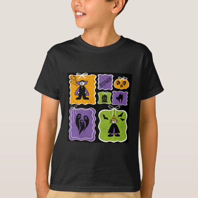 Cute Halloween Characters Vampire and Witch T-Shirt (Front)
