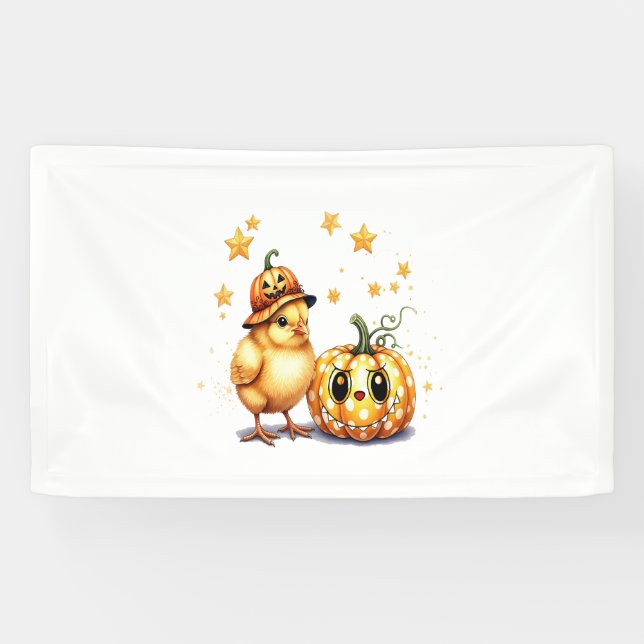 Cute Halloween Chick Pumpkin Banner (Horizontal)