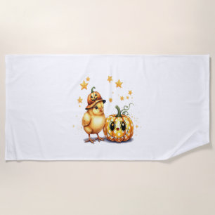 Cute Halloween Chick Pumpkin Beach Towel