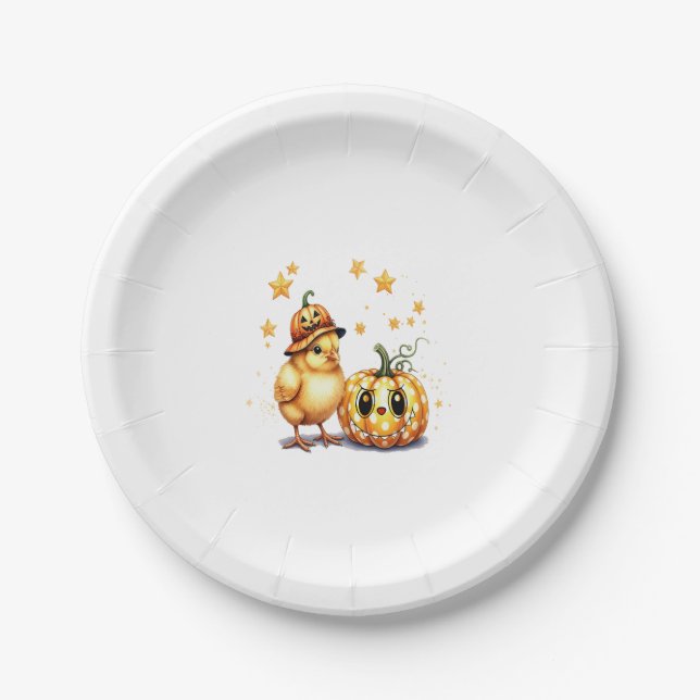 Cute Halloween Chick Pumpkin Paper Plate (Front)