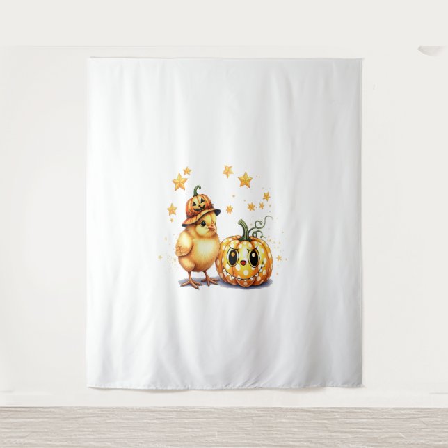 Cute Halloween Chick Pumpkin Tapestry (Front)