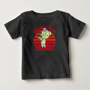 Cute Halloween Chillin' with My Zombies Teddy Bear Baby T-Shirt