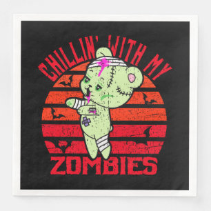 Cute Halloween Chillin' with My Zombies Teddy Bear Napkin
