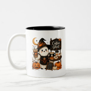 Cute Halloween Coffee Ghost Witch Barista Fall Two-Tone Coffee Mug