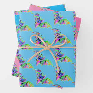 Cute Halloween colourful bats girls neon trendy Wrapping Paper Sheet