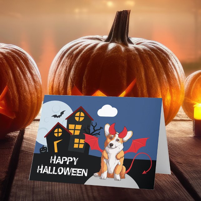 Cute Halloween Corgi in Devil Costume Holiday Card (Creator Uploaded)