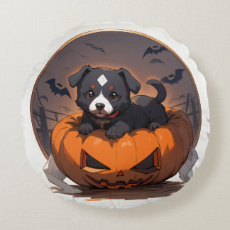 Cute Halloween cosplay puppy round cushion