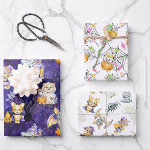 Cute Halloween Costume Animals Treats Wrapping Paper Sheet