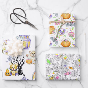 Cute Halloween Costume Animals Treats Wrapping Paper Sheet