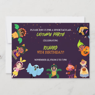 Cute Halloween Costume Modern Birthday Party  Invitation