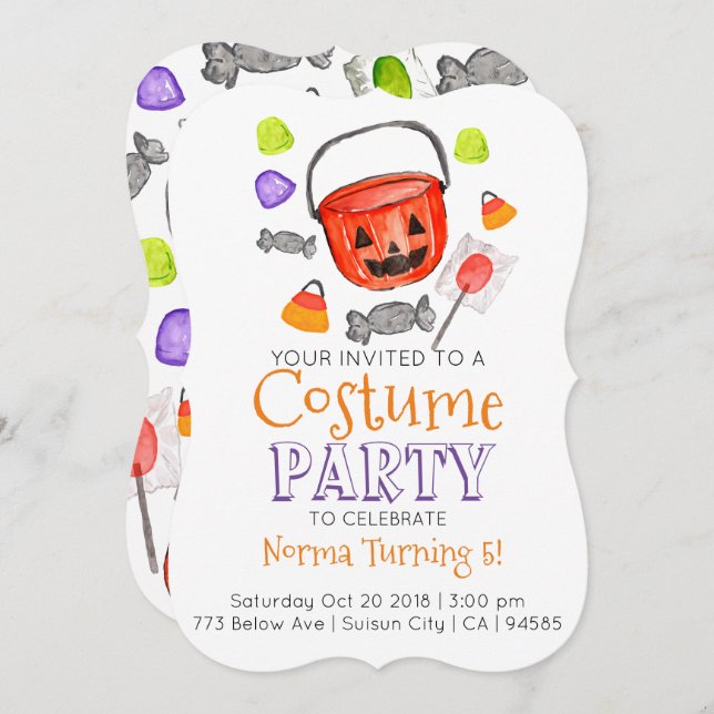 Cute halloween costume party invitation (Front/Back)