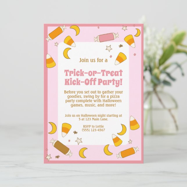Cute  Halloween Costume Party Trick or Treat Invitation (Standing Front)