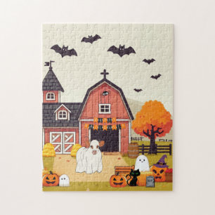 Cute Halloween cow and farm Jigsaw Puzzle