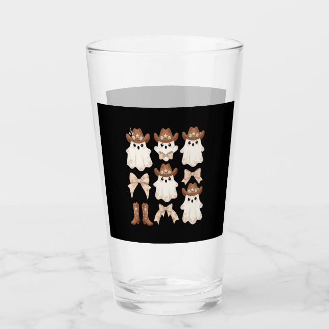 Cute Halloween Cowboy Ghost Glass (Front)