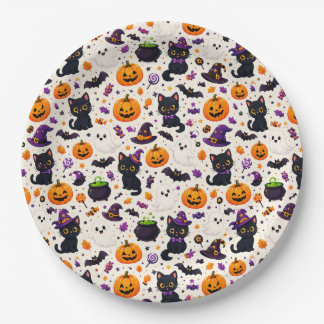 Cute Halloween Creatures Pattern For Seasonal Use  Paper Plate