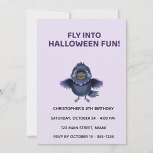 Cute Halloween Crow Birthday Invitation for Kids