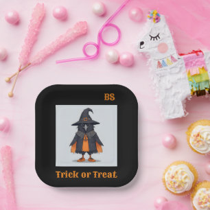 Cute Halloween crow in Disguise Festive Paper Plate
