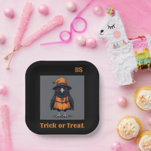 Cute Halloween crow in Disguise Festive Paper Plate