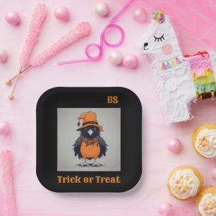 Cute Halloween crow in Disguise Festive Paper Plate
