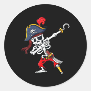 Cute Halloween Dabbing Pirate Skeleton Fun  Classic Round Sticker