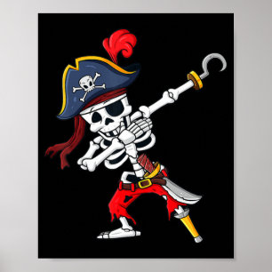 Cute Halloween Dabbing Pirate Skeleton Fun Poster