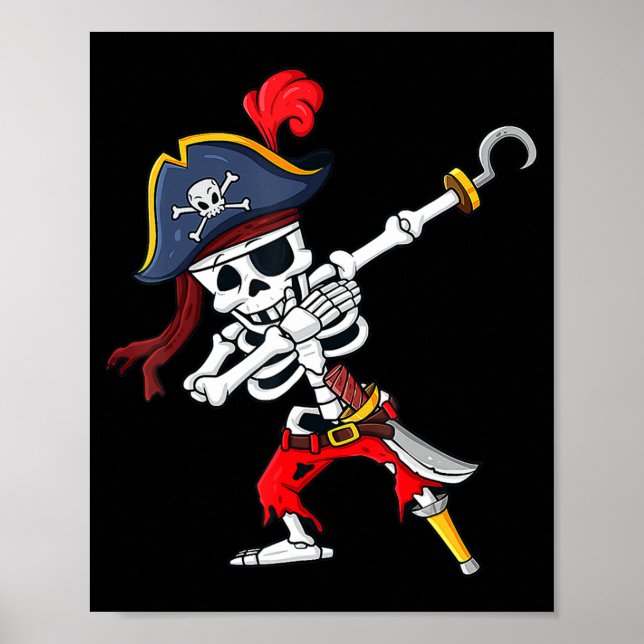Cute Halloween Dabbing Pirate Skeleton Fun  Poster (Front)