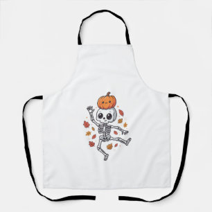 Cute Halloween Dancing Skeleton with Pumpkin Head Apron