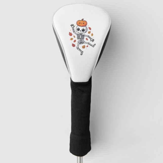 Cute Halloween Dancing Skeleton with Pumpkin Head Golf Head Cover (Front)
