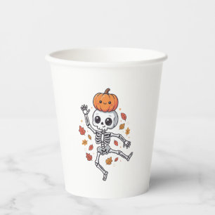 Cute Halloween Dancing Skeleton with Pumpkin Head Paper Cups