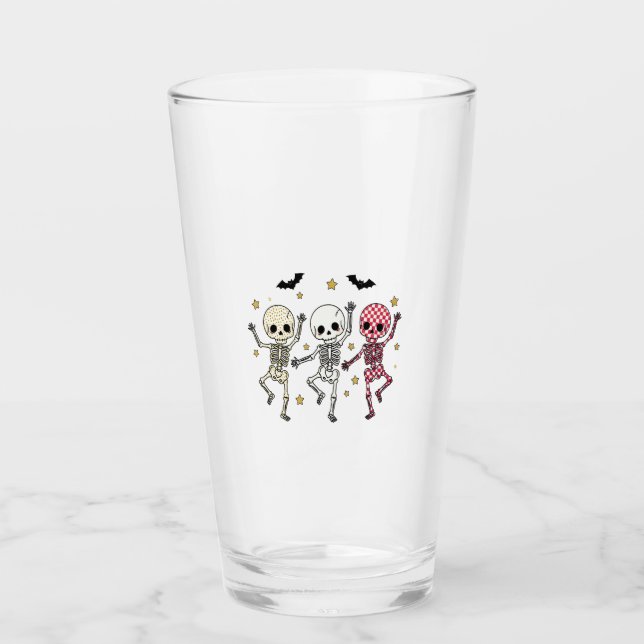 Cute Halloween Dancing Skeletons Glass (Front)