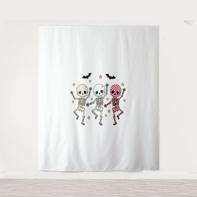 Cute Halloween Dancing Skeletons Tapestry (Front)