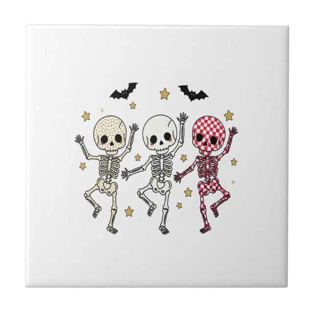Cute Halloween Dancing Skeletons Tile (Front)
