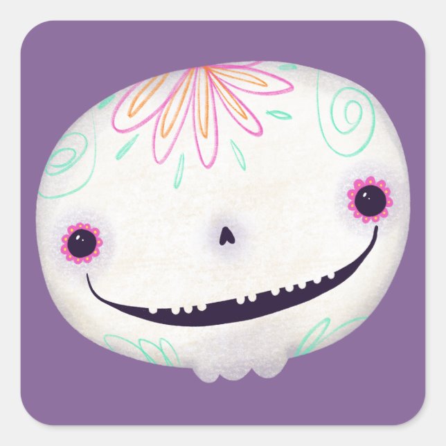Cute Halloween Decoration Spooky Sugar SKull Square Sticker (Front)