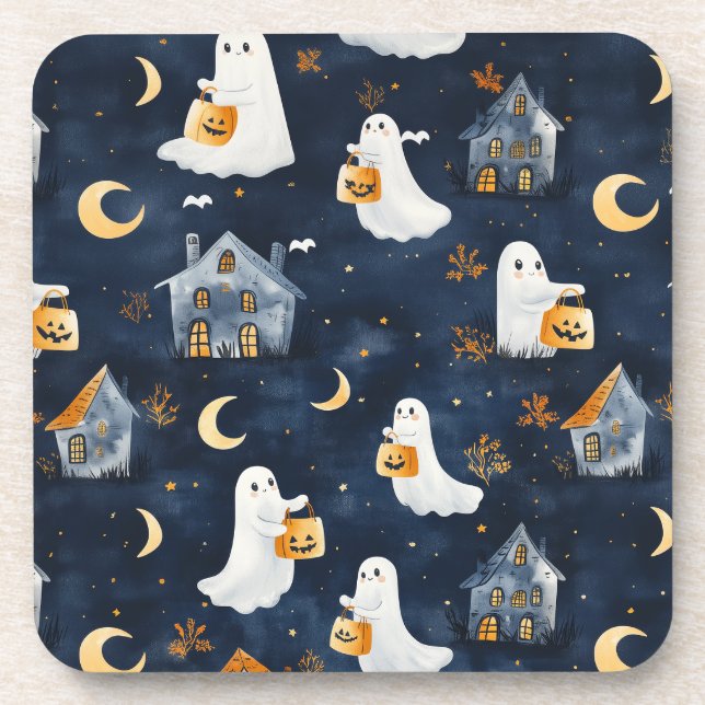 Cute Halloween design with ghosts and pumpkins Coaster (Front)