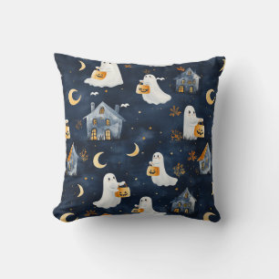 Cute Halloween design with ghosts and pumpkins Cushion