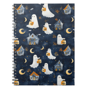Cute Halloween design with ghosts and pumpkins Notebook