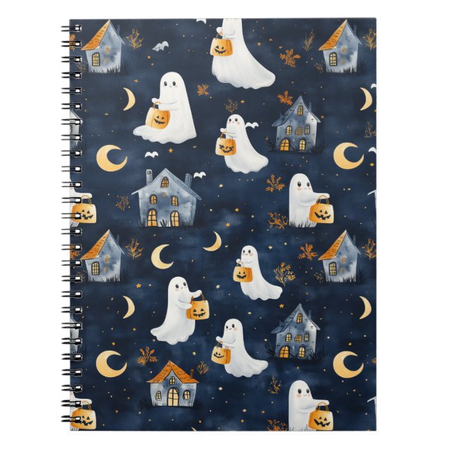 Cute Halloween design with ghosts and pumpkins Notebook (Front)