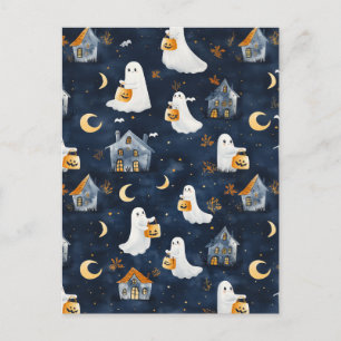 Cute Halloween design with ghosts and pumpkins Postcard