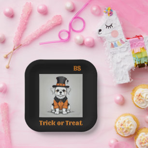 Cute Halloween dog in Disguise Festive Paper Plate