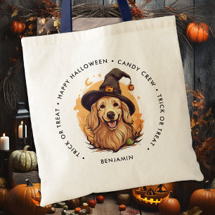 Cute Halloween Dog Personalised Trick Or Treat Tote Bag