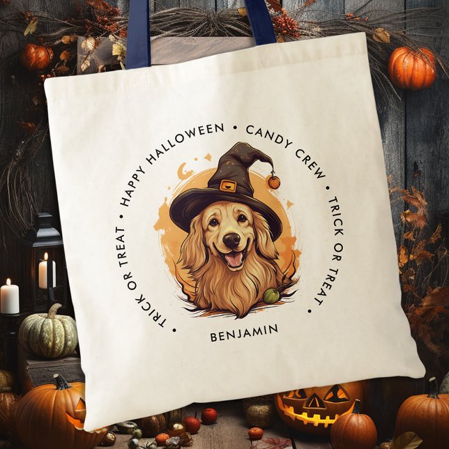 Cute Halloween Dog Personalised Trick Or Treat Tote Bag (Creator Uploaded)