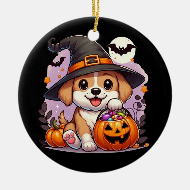 Cute Halloween dog/puppy Ceramic Tree Decoration (Front)