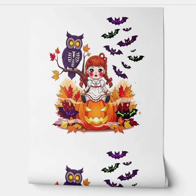 Cute Halloween Doll Owl Wallpaper (Unrolling)