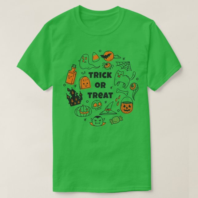 Cute Halloween Doodle Art T-Shirt (Design Front)