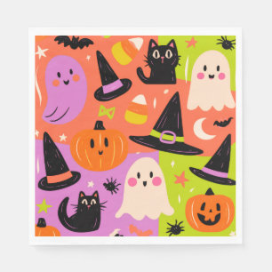 Cute Halloween Doodle - Ghost Pumpkin Cat Napkin