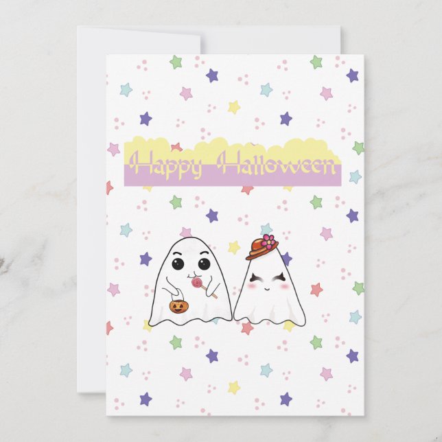 Cute Halloween Doodle Ghosts Flat Holiday Card (Front)